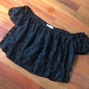 La Heart Black Lace Off Shoulder Crop Top XSM